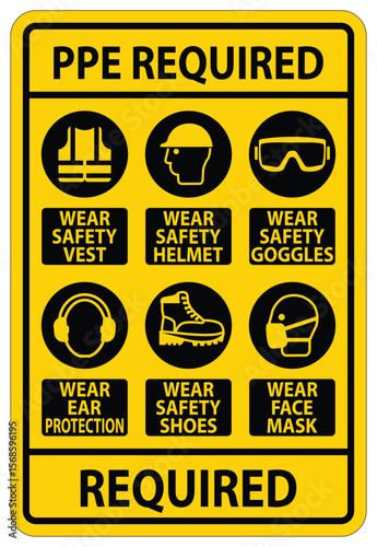 Safety Sign Displaying Required Personal Protective Equipment for Workplace Compliance