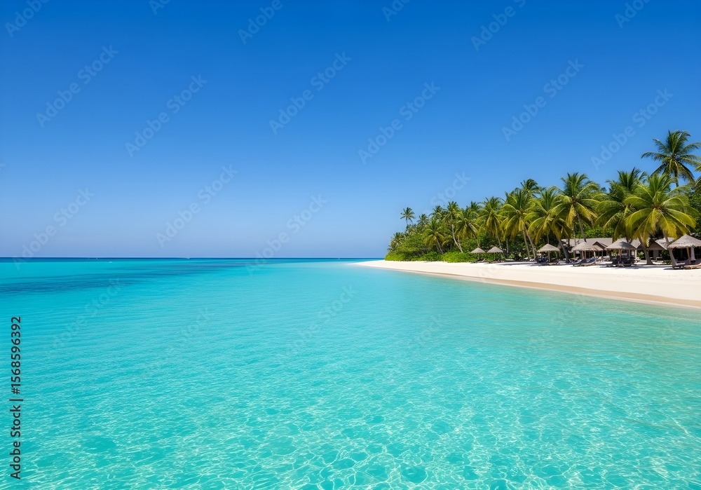 Fototapeta premium Tropical Summer Beach with Palm Trees and Turquoise Water