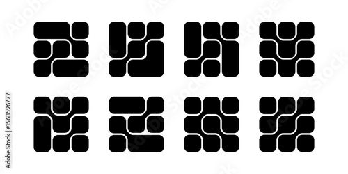 Metaball textures. Connected square shapes with round corners isolated on white background. Organic blobs or molecular structures. Modern print with connected dots. Vector graphic illustration.