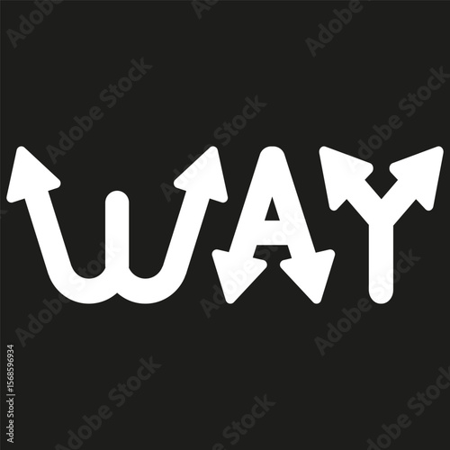 Arrow with text. Way vector sign. Bold black shape. Unique design element.