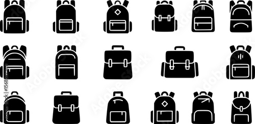 Backpack, school bag icon set. Vector graphic illustration. Suitable for website design, logo, app, template, and ui. 
