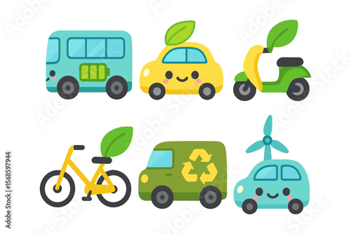 Eco-friendly vehicles vector illustration: sustainable transportation, design for print, flat style