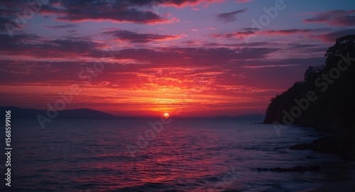 Vibrant sunset on a night with empty copy space for text