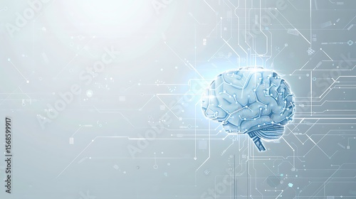 Mind's Digital Frontier: Illuminated image of a human brain, intertwined with an intricate network of digital pathways and connections, against a subtle background