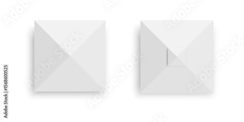 Tents with shadows top view. Gazebo umbrellas in square shape. Beach sunshades. Event booth marquees. Market or kiosk canopy mockups isolated on white background. Vector realistic illustration.
