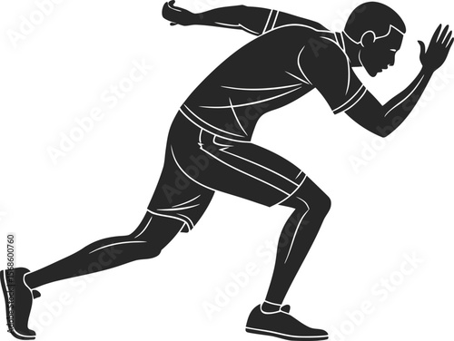 Silhouette vector of a male runner in sprint position. Black clip art icon isolated on a transparent background. Ideal for fitness, sports, race, or athletic training themes.