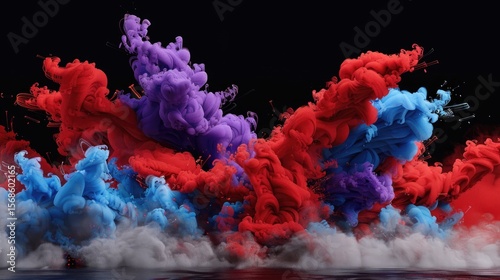 Thick swirls of red, blue, and purple smoke form a dramatic, intense abstract background full of energy