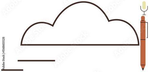 Stylized cloud linked with a microphone-tipped pen, blending creative and technological elements. Ideal for cloud computing, creativity, content creation, technology, writing, communication, simple