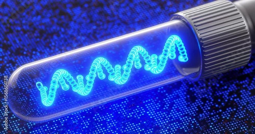 Bright Blue Energy Wave Inside Glass Test Tube on Glowing Background