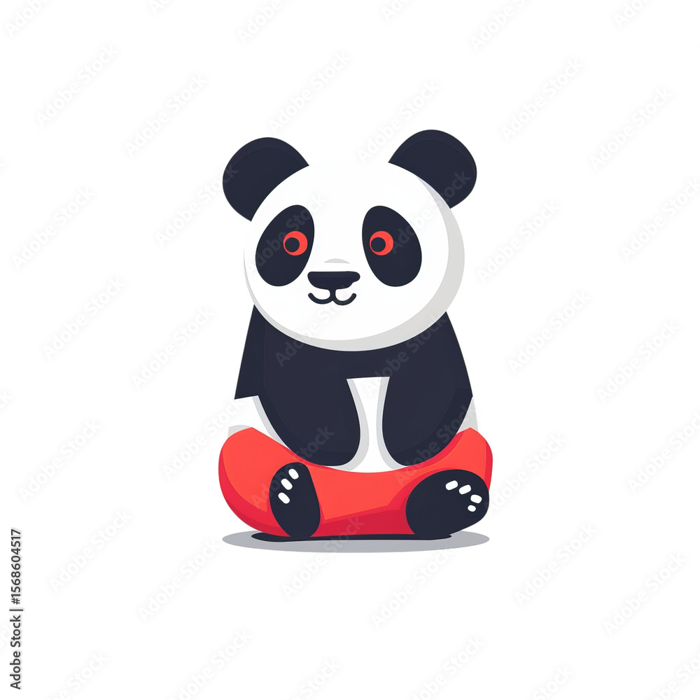 Fototapeta premium Cute cartoon panda character sitting calmly, with a playful expression, perfect for kids' illustrations.