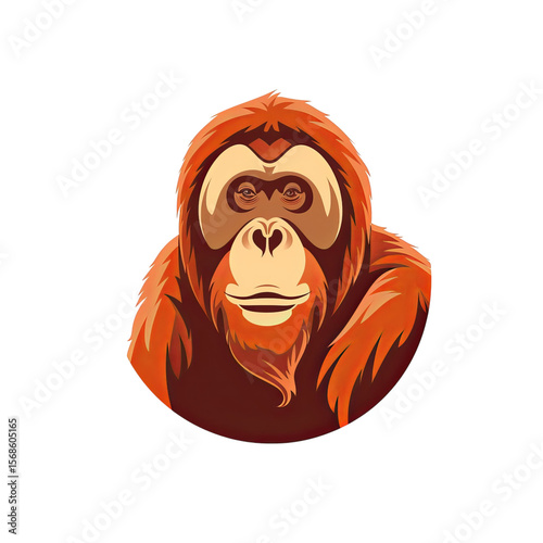 A stylized illustration of an orangutan with vibrant orange fur, showcasing a thoughtful expression on a dark background. photo