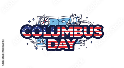 Celebrating Columbus Day A Commemorative Design Featuring Maps, Compass, and Nautical Elements