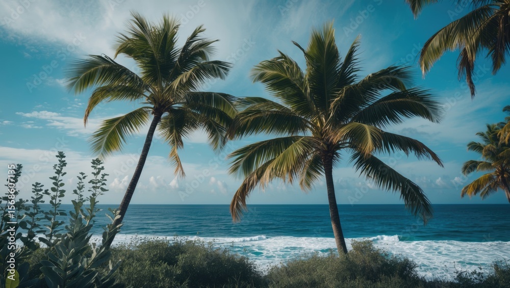 Fototapeta premium Plants Nature Ocean Sky Blue Palm Trees