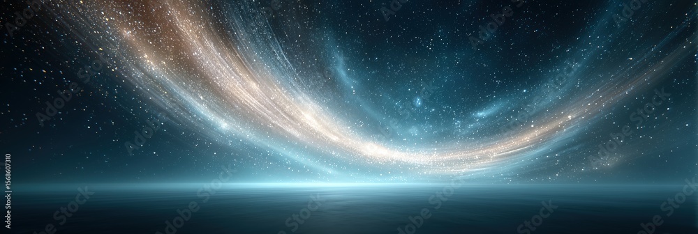 Obraz premium A stunning cosmic scene depicting the beauty of the universe with waves of stars and a tranquil ocean below.