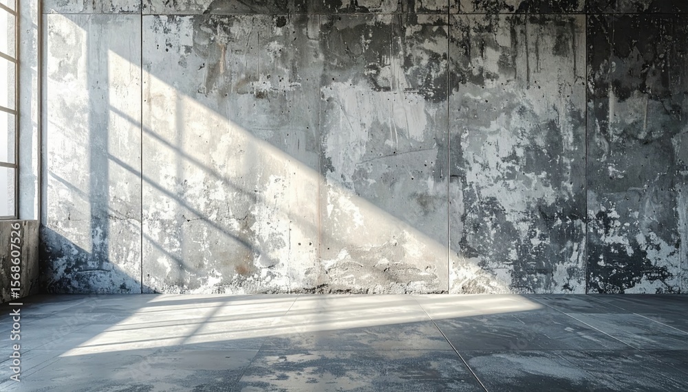 A weathered wall with sunlight streaming through large industrial windows, evoking a sense of urban decay. A weathered wall with sunlight streaming through large industrial windows, evoking a sense of urban decay.