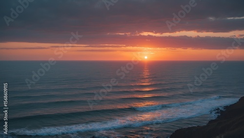Coastal afternoon sunset over ocean with empty copy space for text