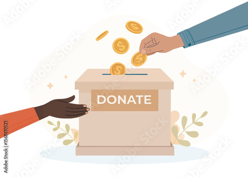 Donate now support charity fundraising campaign donate money for good cause donation box vector art