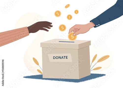 Donate money charity fundraising support donation box giving hand coin contribution volunteerism concept
