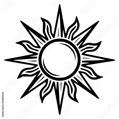 Bright sun icon with rays radiating outward in a bold design