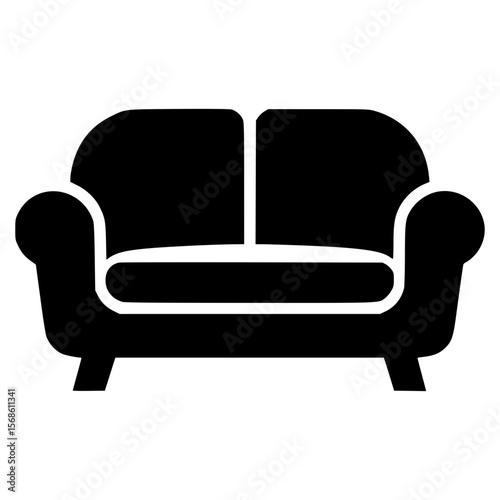 Modern black sofa icon representing comfortable seating