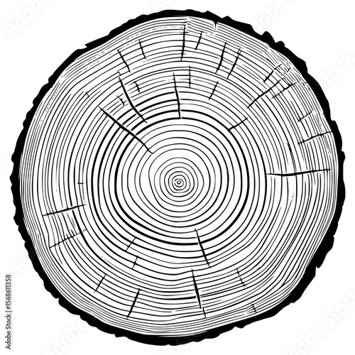 Illustration of a tree stump highlighting growth rings and texture