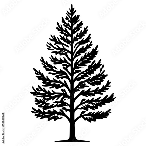 Vector icon of a tall evergreen tree with detailed branches