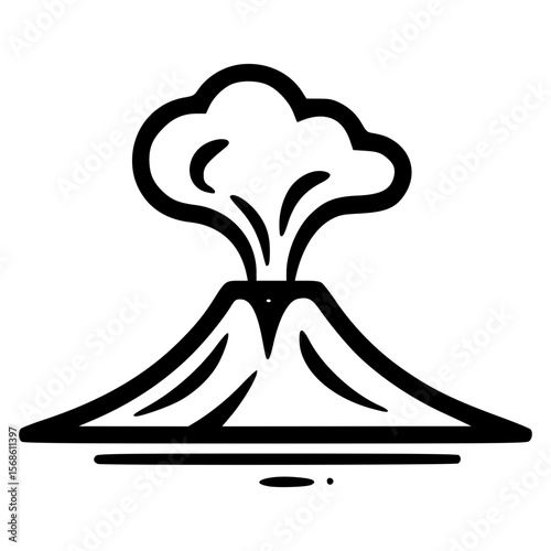 Volcano icon illustrating eruption with smoke and lava