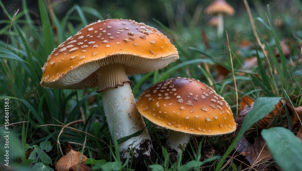 Obraz premium Amanita, a deadly poisonous mushroom close-up in the grass.
