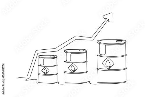 rising composing chart. Oil price rising up. world commodities and oil concept. Single line draw design. Vector graphic illustration