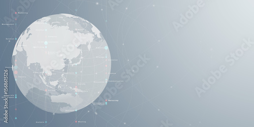 地球、世界、グローバル、ビジネス、戦略、ネットワーク、データ、海外、国際、システム、開発、アジア、日本、中国、社会、政治、経済、金融、キーワード、SEO、分析、統計、経営、テクノロジー、技術、科学、地政学、イラスト、世界地図、地理、デザイン、旅行、観光、通信、デジタル、DX、バナー、横長、コピースペース、広告、イメージ、コンセプト、ビジュアル、背景、バックグラウンド、イベント、セミナー、ソリューシ