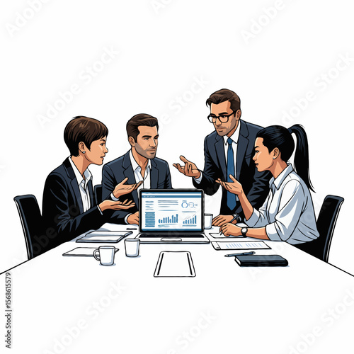 Corporate Office Team in a Busy Meeting Discussing Business Strategy and Collaboration