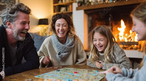 Family game night by the fireplace: board games, family time, and indoor activities for kids