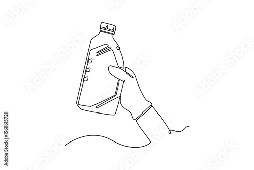 hand hold canister with machine oil. world commodities and oil concept. Single line draw design. Vector graphic illustration