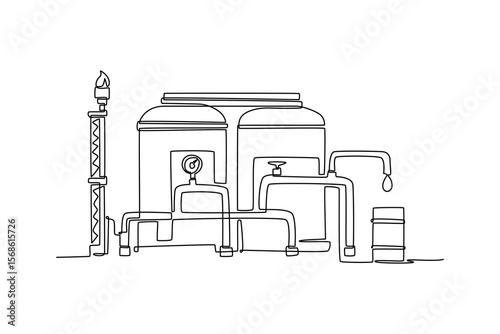 Equipment of oil industry for oilfield exploration. world commodities and oil concept. Single line draw design. Vector graphic illustration