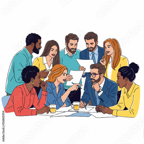 Corporate Office Team in a Busy Meeting Discussing Business Strategy and Collaboration