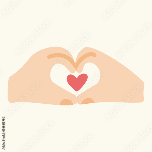 Two hands forming a heart shape with red heart icon inside