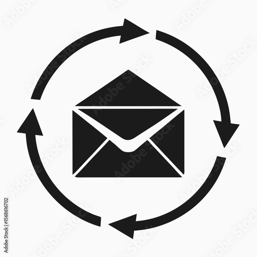 Circular arrows surrounding a black envelope symbol representing email communication and workflow management