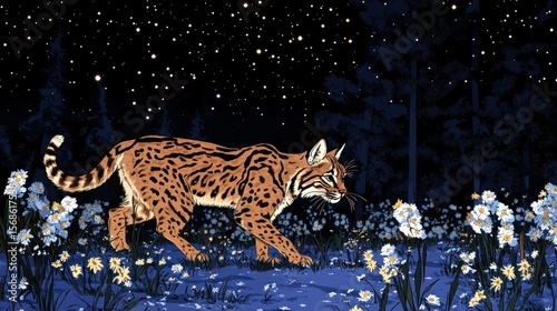 Wallpaper Mural Nocturnal cat in starry forest Torontodigital.ca