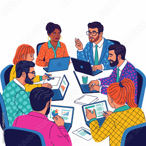 Corporate Office Team in a Busy Meeting Discussing Business Strategy and Collaboration