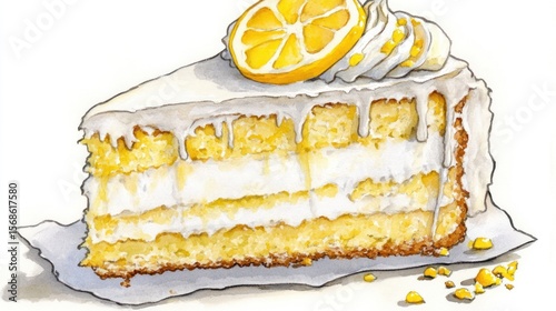 Wallpaper Mural Lemon cake slice, icing, and lemon slice Torontodigital.ca
