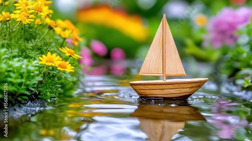 Wallpaper Mural Wooden sailboat in a garden stream Torontodigital.ca