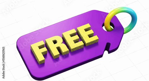 Glossy Halftone Purple Price Tag with Bold Yellow "FREE" Text and Diagonal Cut