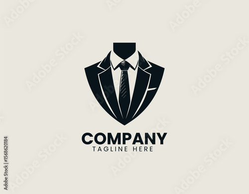Elegant Suit and Tie Professional Business Formal Wear Vector Logo Design