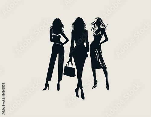 Elegant Woman Silhouette Stylish Glamour Fashion Beauty Vector Logo Design