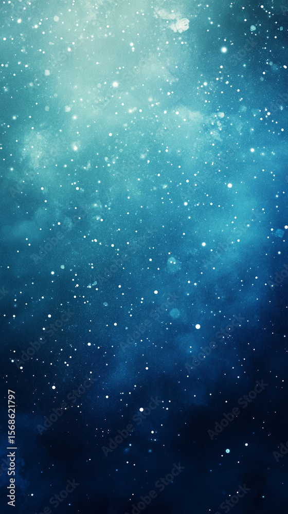 Obraz premium Vibrant cosmic background in shades of green and blue with sparkling lights scattered across, evoking a mystical space atmosphere. Abstract galaxy-inspired design with glowing stars and depth.