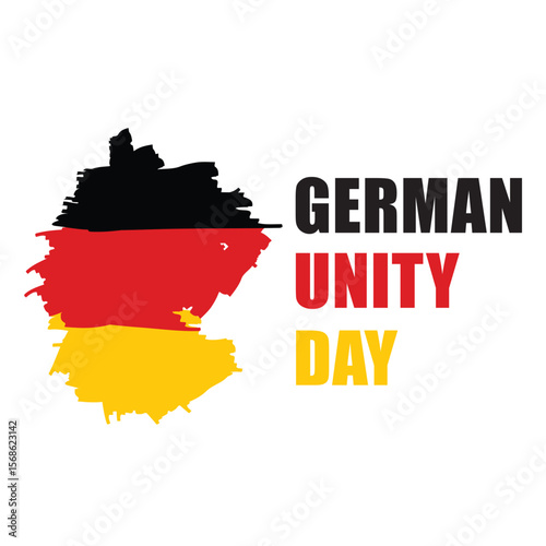 German unity day greeting with brush painted map and flag illustration