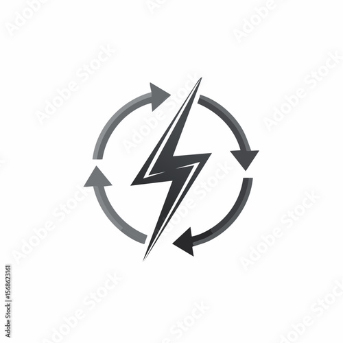 Dynamic Electric Logo Illustration, Energy Concept, Monochrome Design, Graphic Vector Art on White Background