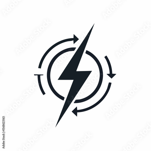 Electric Vector Logo Design Featuring Monochrome Lightning Symbol with Direction Arrows