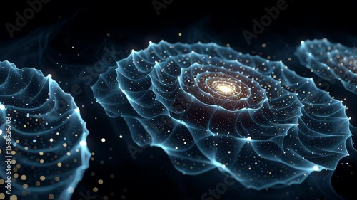 3D rendering of quantum physics concepts showing quantum entanglement with floating particles and interconnected quantum states. Futuristic, scientific, and abstract visualization. Caption space on th