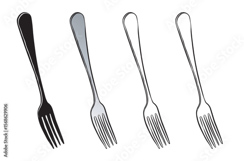 Set of four forks in black, gray and white colors. Isolated on transparent background-01.eps